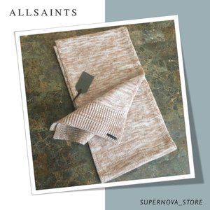 All Saints Ribbed Marled Almond Brown / Cappuccino White Scarf Wool Rectangular